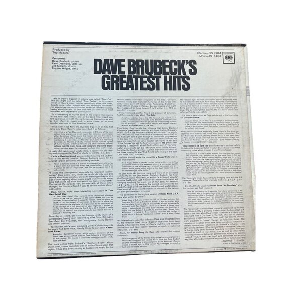 Dave Brubeck's Greatest Hits Vinyl Record -  Smooth Jazz CS 9284 - Picture 5 of 5
